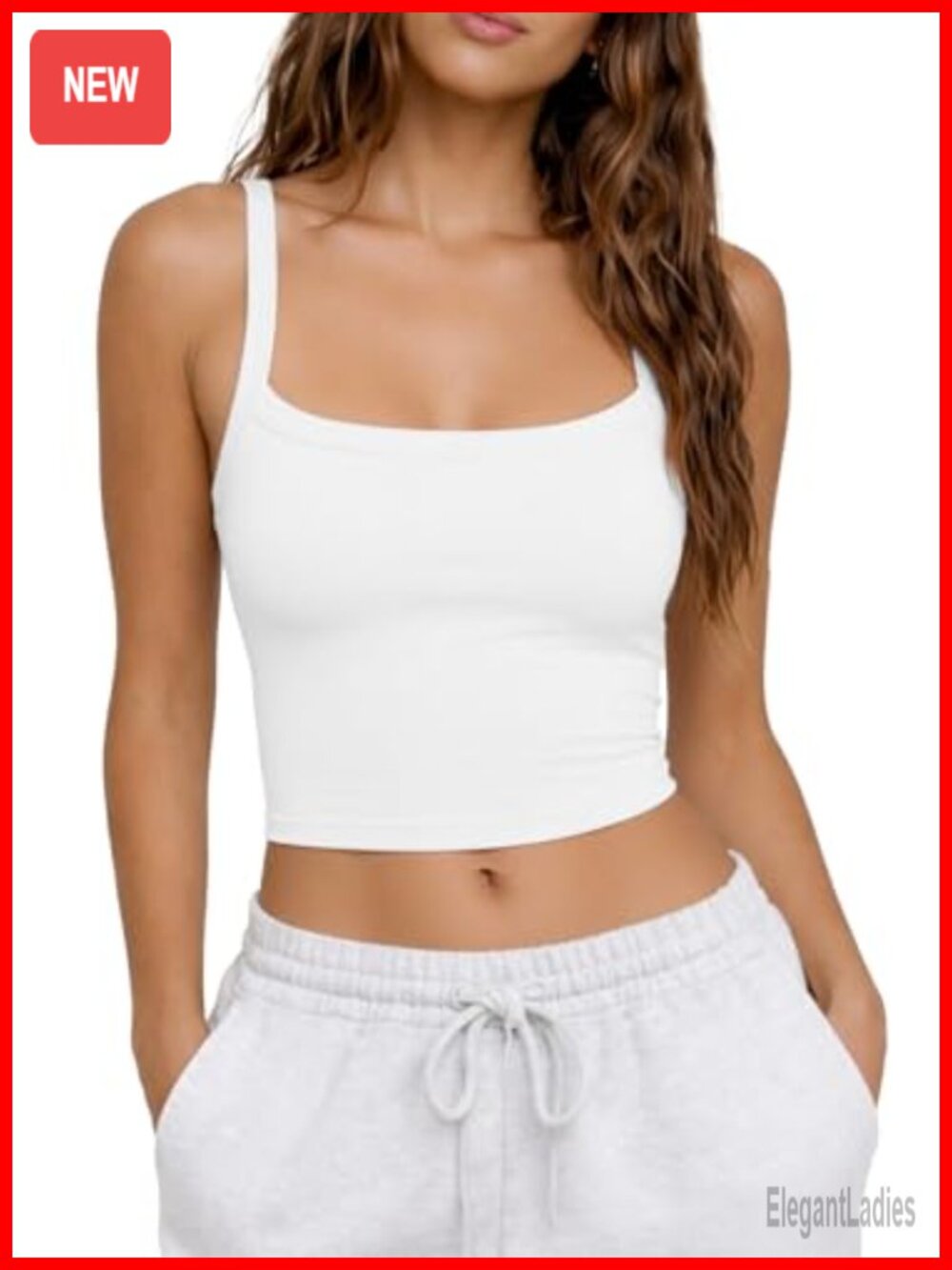 Womens Cropped Tank Top Built in Bra Sleeveless Square Neck Fitness